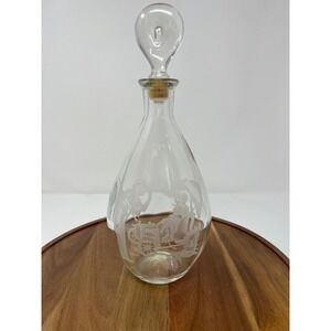 Vintage Etched Glass Decanter Bottle with Stopper JW Harper Whiskey Collectible